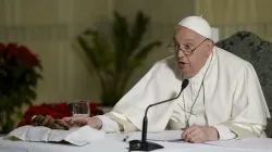 Pope Francis delivers his Angelus address via a video livestream from his Casa Santa Marta residence within the Vatican due to a cold on Sunday, Dec. 22, 2024. / Credit: Vatican Media