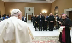 Pope Francis meets with young adults participating in the annual Economy of Francesco gathering on Sept 25, 2024, as the movement for economic change — inspired by the pope and St. Francis of Assisi — launches a permanent foundation. / Credit: Vatican Media