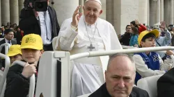 Pope Francis greets pilgrims gathered in St. Peter’s Square for his general audience on Wednesday, April 10, 2024. / Credit: Vatican Media