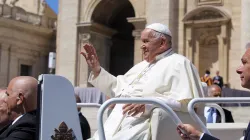 Pope Francis greets pilgrims at his general audience on Wednesday, June 5, 2024, in St. Peter’s Square at the Vatican. / Credit: Elizabeth Alva/EWTN