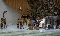 Pope Francis watches as performers put on a show at his general audience on Wednesday, Jan. 8, 2025, in Paul VI Hall at the Vatican. / Credit: Daniel Ibañez/CNA