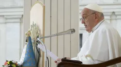 Pope Francis addresses pilgrims gathered in St. Peter’s Square during his Wednesday general audience on May 8, 2024. / Credit: Vatican Media