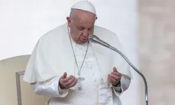 Pope Francis prays during his Wednesday general audience in St. Peter’s Square at the Vatican on Oct. 9, 2024. / Credit: Daniel Ibañez/CNA