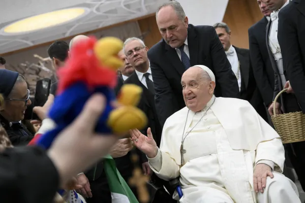 Pope Francis greets pilgrims gathered in the Paul VI Audience Hall for his Wednesday general audience on Jan. 15, 2025, at the Vatican. / Credit: Vatican Media