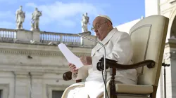 Pope Francis addresses pilgrims gathered in St. Peter’s Square at the Vatican for his Wednesday general audience on April 24, 2024. / Credit: Vatican Media