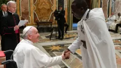 Pope Francis meets participants in the general chapter of the Missionaries of Africa (White Fathers) in the Vatican’s Clementine Hall, 13 June 2022. | Vatican Media. / Vatican Media