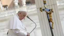 Pope Francis prays during his general audience on Wednesday, May 29,  2024, in St. Peter’s Square at the Vatican. / Credit: Vatican Media