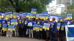 Protesters holding placards in Nairobi against ICPD25 on the eve of the convention on November 11, 2019