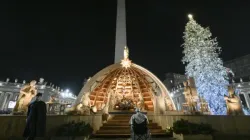 Pope Francis visits the Nativity scene in St. Peter's Square following vespers on New Year's Eve, Dec. 31, 2022. Credit: Vatican Media