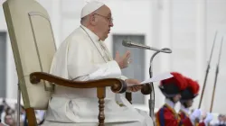 Pope Francis addresses pilgrims in St. Peter’s Square for his Wednesday general audience on Nov. 15, 2023. | Credit: Vatican Media