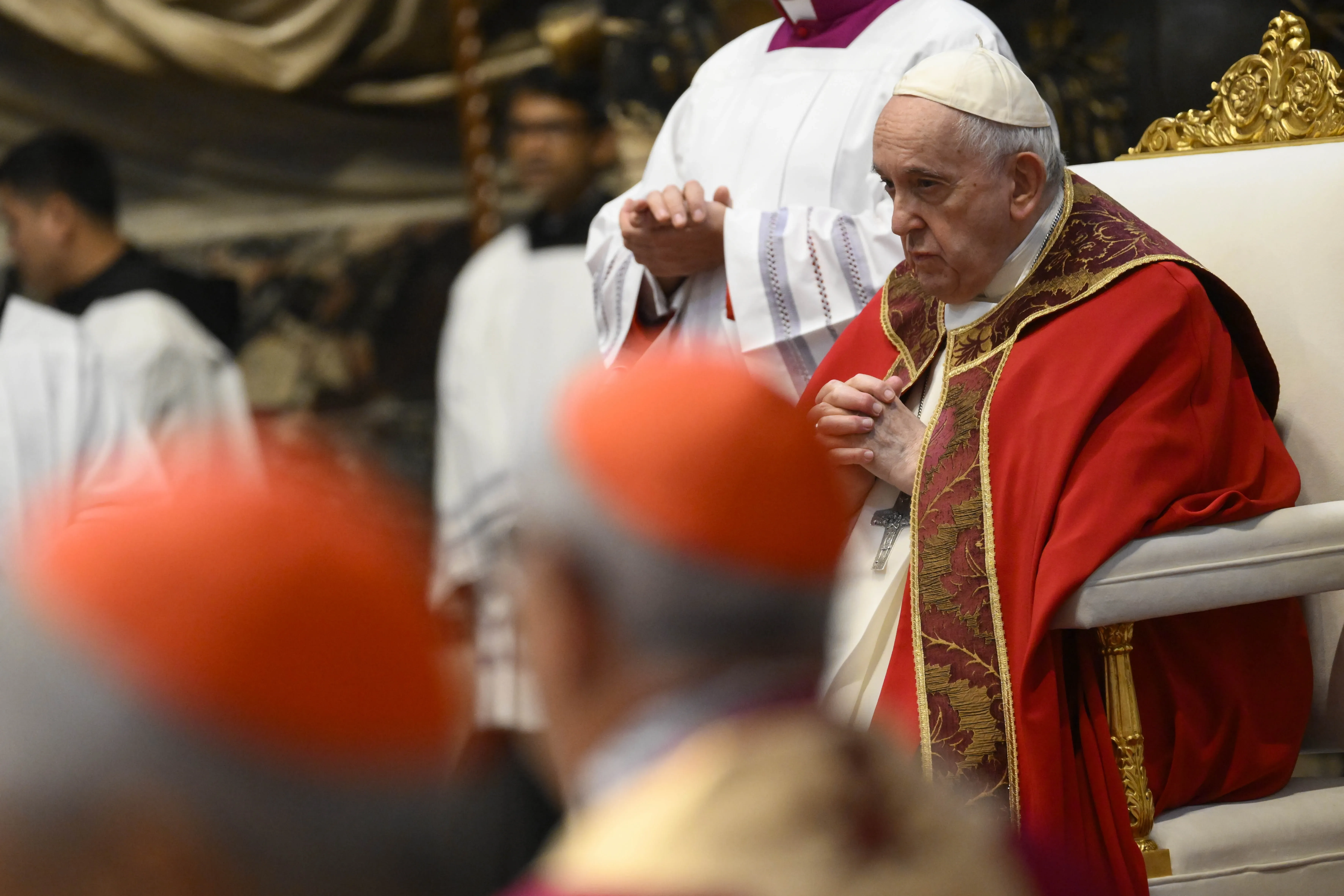 Pope Francis prays at the Mass in suffrage for the cardinals and bishops who have died in the past year, Nov. 2, 2022. / Credit: Vatican Media