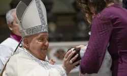 Pope Francis baptizes a baby at the feast of the Baptism of the Lord at the Sistine Chapel, Sunday, Jan. 12, 2025. / Credit: Vatican Media