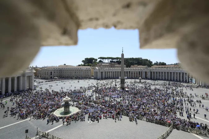 A large crowd attended Pope Francis' Angelus July 14, 2024, despite the powerful noon sun raising temperatures in the stone-paved square well into the 90s Fahrenheit.