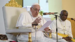 Pope Francis met with bishops, priests, and religious in St. Theresa Cathedral in Juba, South Sudan, on Feb. 4, 2023. / Vatican Media