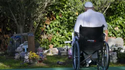 Pope Francis prays at the “Garden of Angels” section of the Laurentino Cemetery in Rome on All Souls’ Day, Nov. 2, 2024. / Vatican Media