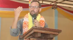 Mons. Christian Carlassare addresses a congregation at Holy Family Cathedral of Rumbek Diocese. Credit: Courtesy Photo