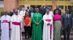 First Lady Jeannette Kagame with Archbishop Antoine Kambanda of Kigali and other officials at the end of a Conference on Peace and Justice organised by the Catholic Church in Rwanda