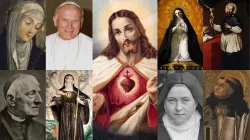 Top, left to right: St. Catherine of Siena, St. John Paul II, Sacred Heart of Jesus, St. Margaret Mary Alacoque, St. Francis de Sales. Bottom, left to right: St. John Henry Newman, St. Gertrude of Helfta, St. Thérèse of Lisieux, and St. Thomas Aquinas. / Credit: Brooklyn Museum, Public domain, via Wikimedia Commons; Gov.pl, CC BY 3.0 PL, via Wikimedia Commons; Leiloeira São Domingos, Public domain, via Wikimedia Commons; Corrado Giaquinto, Public domain, via Wikimedia Commons; Giovanni Battista Lucini, Public domain, via Wikimedia Commons; Herbert Rose Barraud, Public domain, via Wikimedia Commons; Public domain via Wikimedia Commons; Céline Martin, CC0, via Wikimedia Commons; Carlo Crivelli, Public domain, via Wikimedia Commons