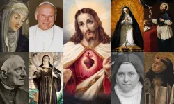 Top, left to right: St. Catherine of Siena, St. John Paul II, Sacred Heart of Jesus, St. Margaret Mary Alacoque, St. Francis de Sales. Bottom, left to right: St. John Henry Newman, St. Gertrude of Helfta, St. Thérèse of Lisieux, and St. Thomas Aquinas. / Credit: Brooklyn Museum, Public domain, via Wikimedia Commons; Gov.pl, CC BY 3.0 PL, via Wikimedia Commons; Leiloeira São Domingos, Public domain, via Wikimedia Commons; Corrado Giaquinto, Public domain, via Wikimedia Commons; Giovanni Battista Lucini, Public domain, via Wikimedia Commons; Herbert Rose Barraud, Public domain, via Wikimedia Commons; Public domain via Wikimedia Commons; Céline Martin, CC0, via Wikimedia Commons; Carlo Crivelli, Public domain, via Wikimedia Commons