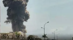 Smoke billowing from Nkoa Ntoma military camp in Bata following the March 7 series of blasts. / Misiones Salesianas