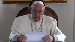 Pope Francis sends a video message to participants in Youth4Climate event in Milan, Italy, Sept. 29, 2021. Screenshot from Vatican News YouTube channel.