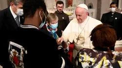 Pope Francis takes part in an ecumenical prayer with migrants at the Parish Church of the Holy Cross in Nicosia, Cyprus, Dec. 3, 2021. Vatican Media.