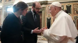 Pope Francis meets with French Catholic entrepreneurs at the Vatican's Clementine Hall, Jan. 7, 2022. Vatican Media.