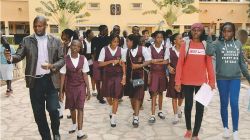 Br. Charles Biagui with students of the Cours Sainte Marie de Hann  in Dakar, Senegal.