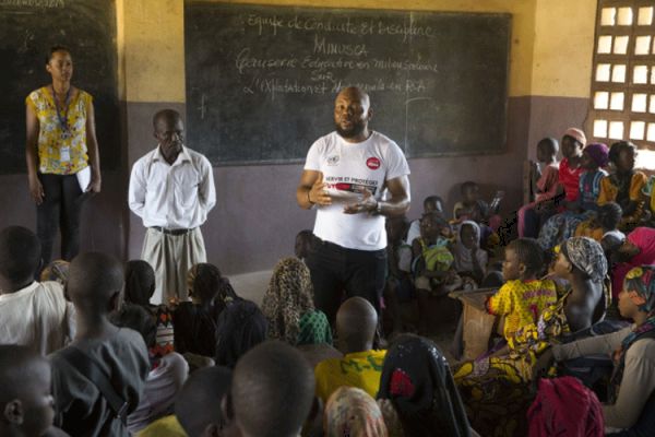 Children in the Central African Republic being sensitized on the safeguarding of minors and vulnerable persons.