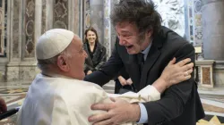 Pope Francis and Argentina’s President Javier Milei celebrate after the canonization Mass of Argentina’s first female saint, María Antonia of St. Joseph, on Feb. 11, 2024. | Vatican Media