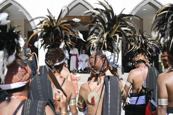 Pope Francis arriving at the meeting with bishops, priests, deacons, consecrated persons, seminarians and catechists in the Cathedral of the Immaculate Conception in Dili, East Timor, Sept. 10, 2024. / Vatican Media