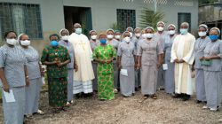 The Provincial Superior of Oblates of Mary Immaculate (OMI) in DRC, Fr. Joseph Ntumba with Sisters of the Holy Family of Bordeaux after Bicentenary Jubilee Mass in Kinshasa, DR Congo.