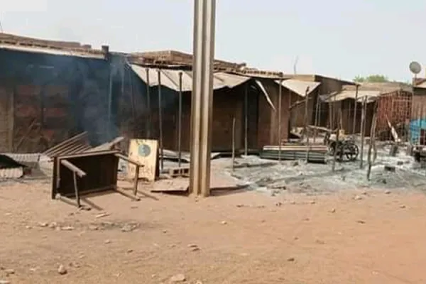 Homes and the local market burnt during the overnight raid on Solhan village in the Yagha Province of Burkina Faso. Credit: Courtesy Photo