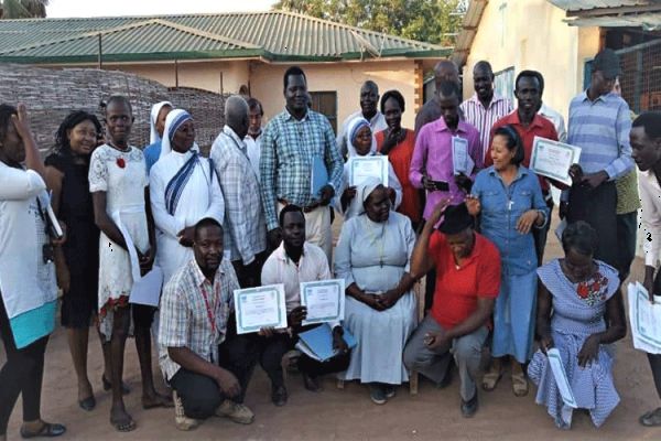 Clergy, men and women religious, and laity in South Sudan's Rumbek diocese pose for a photo after taking part in the workshop on Sexual and Gender-Based Violence (SGBV) on November 23. The United Nations Mission in South Sudan (UNMISS) facilitated the four-day workshop / Fr. Peter Garang, Diocese of Rumbek