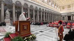 Pope Francis presides at the celebration of Second Vespers of the Solemnity of the Conversion of St. Paul at Rome’s Basilica of St. Paul Outside-the-Walls, Jan. 25, 2021. Vatican Media.