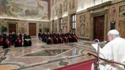 Pope Francis meets participants in the plenary session of the Congregation for the Doctrine of the Faith at the Vatican’s Clementine Hall, Jan. 21, 2022. Vatican Media.