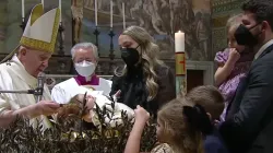 Pope Francis baptizes a child in the Sistine Chapel on Jan. 9, 2021. Screenshot from Vatican News YouTube channel.