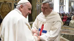 Pope Francis greets a representative of the Order of the Most Holy Trinity and of the Captives at the Vatican's Clementine Hall, April 25, 2022. Vatican Media