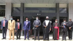 Representatives of IRCU with the Chief Justice, Alfonse Chigamoy Owiny-Dollo (centre) during the Monday, November 9 meeting.