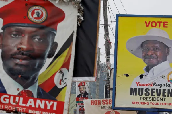 Singer-turned-politician Bobi Wine (left) is standing against long-term leader Yoweri Museveni (right) in Uganda's General elections slated for January 14. / Reuters