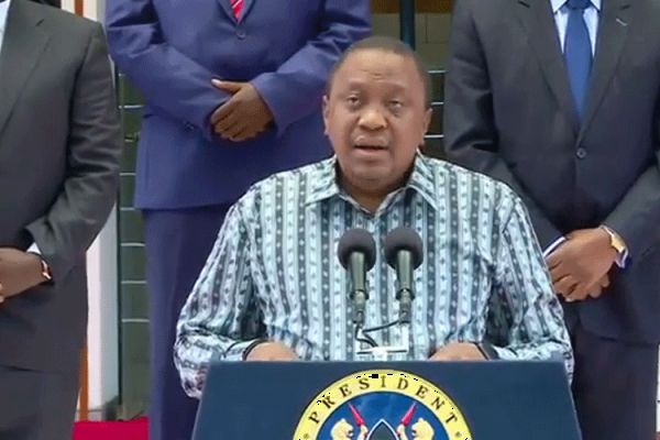 President Uhuru Kenyatta addresses the Nation on the new COVID-19 guidelines at Harambee House, Nairobi, Kenya.