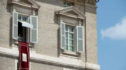 Pope Francis gives the Angelus message from a window overlooking St. Peter's Square. Vatican Media