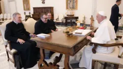 Monsignor Gilles Wach (center), prior general of the Institute of Christ the King Sovereign Priest, is received in private audience by Pope Francis on June 24, 2024. He is accompanied by Monsignor Rudolf Michael Schmitz, vicar general of the institute, and Canon Louis Valadier, provincial of France. / Credit: Courtesy of Institute of Christ the King Sovereign Priest