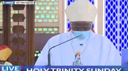 Bishop Norman King’oo Wambua during Mass at Holy Family Basilica Nairobi, Kenya on Holy Trinity Sunday 2020.