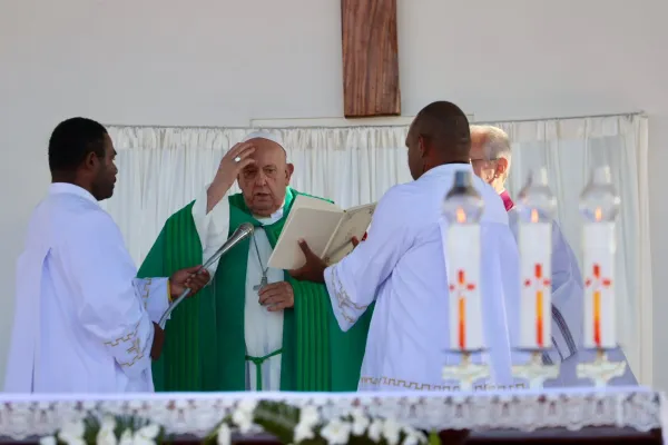 Pope Francis celebrates Mass at Sir John Guise Stadium in Port Moresby, Papua New Guinea, Sept. 8, 2024. / Credit: Daniel Ibáñez/CNA