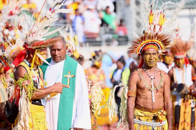 Catholics from across Papua New Guinea and other nations in Oceania attend Mass with Pope Francis at Sir John Guise Stadium, Sept. 8, 2024