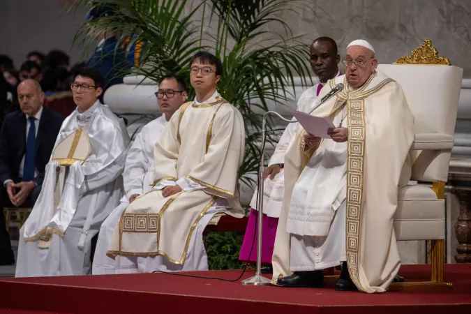 Pope Francis speaks on the solemnity Christ the King in St. Peter’s Basilica at the Vatican on Nov. 24, 2024.