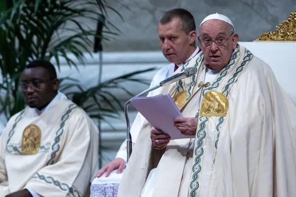 Pope Francis delivers the homily during Mass on the solemnity of the Immaculate Conception in St. Peter's Basilica, Dec. 8, 2024. / Credit: Daniel Ibáñez/CNA