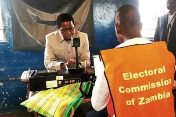 Zambia's President, Edgar Lungu registering at Chawama school.