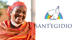 Shamsa Abubakar Fadhil, known as “Mama Shamsa”, and the logo of the Sant’Egidio Community. Credit: Courtesy Photo